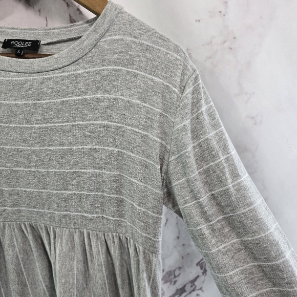 Roolee Dress Womens Small Gray White Striped T Shirt Long Sleeve Zip Pockets - Picture 13 of 14